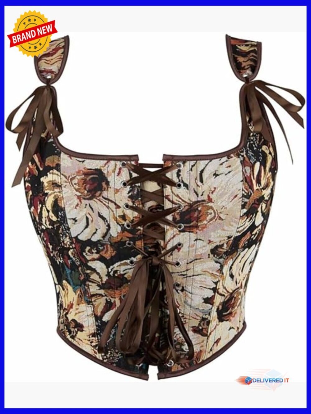 Victorian Floral Overbust Corset Top Lace Up Bodyshaper